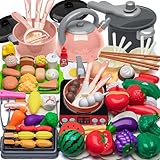 AQXONG 76Pcs Küchenzubehör für Kinder, Koch Rollen Spielspielzeug, küchenspielzeug mit Töpfen und Pfannen, Das Backspielzeugset für Kinder ist für Jungen und Mädchen ab 3 Jahren Geeignet