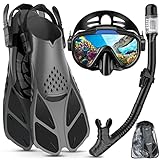 Lealinga Schnorchelset Erwachsene mit Verstellbare Taucherflossen Anti-Leck & Anti-Fog Taucherbrille und Dry Schnorchel, 3 in 1 Professionell Schnorcheln Set für Schnorcheln und Schwimmen