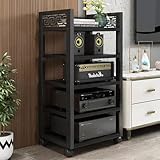 Stereo-Schrank-Audio-Regal, mehrstöckig, Medienständer mit verstellbarer Eckablage für CD-Player, rollende Bodenständer