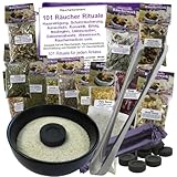 Hausreinigung Räuchern - 20-TLG Räucher-Set 101 Rituale, Schutz, Meditation, Rauhnächte, Negative Energie ausräuchern UVM. 12 x Räucherwerk, RÄUCHERSCHALE, Zange, Kohle, Anleitung 81900-25SZ