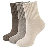CLOSEMATE Thermosocken Damen Socken 3 Paar Wintersocken Warme Dicke Gestrickte Stricksocken Gekämmte Baumwollsocken Haussocken 35-38 39-42 Grau Braun Beige