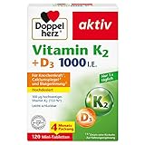 Doppelherz Vitamin K2 + D3 1000 I.E. - Vitamin D und K tragen im Zusammenspiel zum Erhalt gesunder Knochen bei - 120 Mini-Tabletten