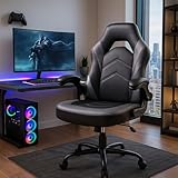 DUMOS Gaming Stuhl - Ergonomischer Gaming Sessel, Verstellbarer Drehbarer Gamingstuhl aus PU-Leder mit klappbaren Armlehnen, Geeignet für Zuhause, Büros usw(Schwarz-Grau)