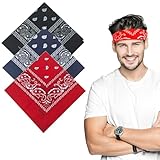 LZKHEH 3er Set Bandanas für Damen und Herren, Nickitücher als Kopftuch oder Halstuch, Unisex Bindetücher als Headwear, Haarschal in Paisley Muster (55 x 55 cm, Rot, Schwarz, Blau)