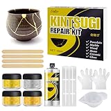 Kintsugi Reparatur Set - Gold & Silber Porzellankleber, Lebensmittel-Safe Kleber für Keramik und Porzellanreparatur, Ideal für Schüsseln, Teller, Vasen, Sinnvolle Geschenke für DIY-Kunst-Enthusiasten