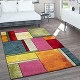 Paco Home Teppich Wohnzimmer Kurzflor Vintage Handgearbeiteter Konturenschnitt 3D Optik Meliert, Grösse:120x170 cm, Farbe:Bunt
