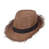 Strohhut Gärtner, Strohhut Herren Damen, geflochten ausgefranst Sommerhut Damen Herren Sonnenhut Strandhut Hawaii Hut - ideal für den Urlaub am Strand Garten oder Sommer Partys (01 Brown, One Size)