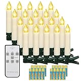 yunsheng 20 Stk Weihnachten LED kerzen, Kabellose Weihnachtsbaumkerzen mit Fernbedienung Timer, Batteriebetriebene Flammenlose Flackern Christbaumkerzen lichterkette, IP64, (Enthält 20 AAA-Batterien)