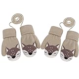 Yolhloy 2 Paar Kinder Handschuhe Winter Fäustlinge Baby Warme Cartoon Fausthandschuh Halshandschuhe Dicke Strickhandschuh mit Plüsch für Kinder Mädchen Jungen 1-4 Jahre