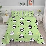 Bettdecke 180x200 4 Jahreszeiten Panda Wende Steppdecke 180x200 Ganzjahresdecke Bettdecken, Kind Grün Schlafdecke Waschbar Zudecke Vierjahreszeiten mit 2 Kissenbezug 80x80cm BK280