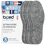 biped 3 Paar Filz Einlegesohlen - Extra dicke Schuheinlagen aus strapazierfähigem Filz - Wärmende Thermosohlen für den Winter z1014(40)