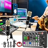 Kondensator Mikrofon, Mischpult Live-Soundkarte und Audio-Interface mit DJ-Mixer Effekten und Sprach Wechsler F998 Bluetooth Stereo Audio Mixer für Youtube Live Streaming PC Aufnahmestudio und Gaming