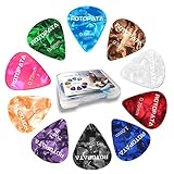 15 Stück Plektrum mit 0,5 0,75 1,0 mm Dicke für Bass E Gitarre Ukulele Akustikgitarre, Mehrfarben Plektren Gitarre, Zelluloid Gitarren Plektrum Inklusive Guitar Picks Organizerbox