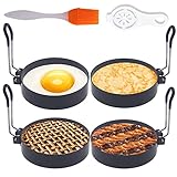 Eierring, 4 Packungen große 10,2 cm große Eierringe für Bratei, antihaftbeschichteter Edelstahl, 10,2 cm, Grill-Eierring, runder Eierkocher, Pfannkuchenring, Kochring für Muffin mit Ölpinsel