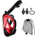 JRing Tauchmaske Schnorchelmaske Vollmaske, 180° Sichtfeld mit Sicherem Atemsystem Tauchmaske, Verstellbare Streifen und Kamerahaltung für Kinder und Erwachsene