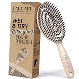 FABCARE Bio Haarbürste Wildschweinborsten Rund mit Ebook - Detangler-Bürste Doppelspiralfeder ohne Ziepen - Profi Entwirrbürste für Haartypen - Haarbürste Damen (Natur)