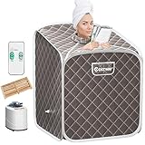 COSTWAY 2L Mini Dampfsauna, Heimsauna Wärmekabine mit Zerstäubungsfunktion & Timer & 9 Temperaturstufen, Sitzsauna inkl. Fernbedienung, Stuhl, Saunakabine 85 x 84 x 106cm (grau)