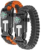 Ember Rock Paracord Survival Armband - 2 Pack Survival Kit Firestarter Armbänder - Inklusive Kompass, Feuerstahl, Pfeife und Fallschirmschnur, 12 cm, Paracord