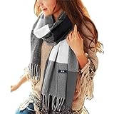 Damen Tartan Schal — Kariert Weich Warmer Winter Schal Groß Kuscheliger Acrylschal Klassisch Britisch Stilvolle Stola mit Fransen Geschenkidee