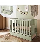 zee Bambi Kaschmir Babybett 120x60 cm 2in1 mit Schublade & Schutzbarriere Klassisches Gitterbett 3-Fach Höhenverstellbar Kinderbett mit Beißschutz & zu Juniorbett umbaubar