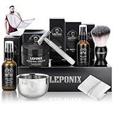 Nassrasierer Herren, Bartpflege Set für Männer inkl Safety Razor, Rasierpinsel,Rasiercreme After Shave Balsam, Pre Shave, Rasierschale,Rasierschürze, Geschenke für Männer