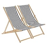 Traditioneller Klapp-Liegestuhl – Outdoor-Sonnenliege aus Segeltuch für Erwachsene – perfekt für Garten, Terrasse, Strand und Camping (Einzelpackung mit schwarzen Streifen)