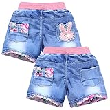 SXSHUN Shorts Mädchen Jeansshorts Kinder Denim Kurze Hose 2er-Pack Sommer Baumwolle Hosen mit Modische Druck, Kaninchen, 134-140