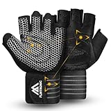 flintronic Fitness Handschuhe, Belüftete Fitness Handschuhe mit Handgelenkband-Unterstützung, Rutschfester Silikon Gym Gloves für Gewichtheben, Training, Fitness, Klimmzüge (L)