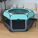 Dhqkqg Welpenauslauf, 110x110x60cm Faltbar Welpenlaufstall, Tragbarer Laufstall Hund, Hundelaufstall für Wohnung, Hundelaufstall Faltbar Laufstall, für Haustiere, Katzen, Kleintiere Sowohl(Mint Blau)