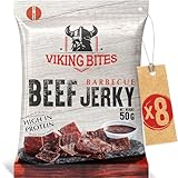 Viking Bites Beef Jerky Barbecue 400g (8 x 50g) – Getrocknetes Rindfleisch – Fleischsnack mit hohem Proteingehalt