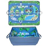 HECKBO 4-in-1 Auto Organizer und Spielteppich - Kinder Spielzeug-Aufbewahrungsbox - Faltbare Spielmatte mit Straßenmotiv - Sichere Befestigung im Auto, 91cm x 72cm