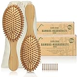 com-four® 2x Natur-Haarbürste aus Bambus - Umweltfreundliche Bürste mit Naturborsten für natürlich schöne Haare - Für Männer, Frauen, Kinder - 100% Vegan (2 Stück - Allzweckbürste)