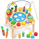 oathx 6-in-1-Babyspieltisch ab 1+ Jahr, Kinder-Motoriktisch Montessori-Aktivitätstisch Holzspielzeug ab 12+ Monate, Kleinkindgeschenke für Jungen und Mädchen zum 1. Geburtstag Weihnachten