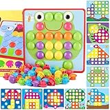 EOGRFW Mosaik Steckspiel für Kinder ab 2 3 4 Jahre, Kinderspiele zum Lernen von Farben, Bunte Steckspiel mit 12 Motivkarten und 46 Bunte Knöpfe, Kinder Lernspielzeug