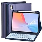 WALWALO Hülle mit Tastatur für iPad A16 11 Generation 2025/10 Generation 2022, (11/10.9 Zoll) - 7 Beleuchtete Magnetische Abnehmbare Keyboard für iPad 11. /10. Gen (Dunkelblau)