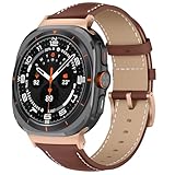 KoGiio Vintage Leder Armband Kompatibel mit Samsung Galaxy Watch Ultra, Metallschnalle Atmungsaktiv Ersatzarmband, Herren Damen Ersatz Weich Uhrenarmbänder Gelb Brown