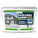 derendo Silikonharz Fassadenfarbe grau mit ULTRA Wetterschutz 1l, Abperleffekt wie beim Lotus Blatt, inkl. Schutz vor Verunreinigungen durch hochwertige Silikonharz-Beschichtung, Hellgrau 15-56