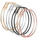 4 Paar Große Creolen Ohrringe Set Edelstahl Creolen Ohrringe 60mm Gold Silber Roségold Schwarz Hoop Creolens für Damen
