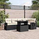 THOYTOUI 6-TLG. Garten-Sofagarnitur, Gartenlounge Set Outdoor Furniture Biergartengarnitur Garten möbel Geeignet für Terrasse Veranda Garten Balkon mit Kissen Schwarz Poly Rattan