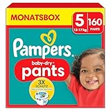 Pampers Windeln Pants Größe 5 Baby-Dry, 160 Windeln, 12kg-17kg, 360° Fit hilft, Auslaufen zu verhindern