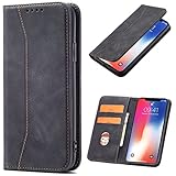 OKZone Kompatibel mit Samsung Galaxy S6 Hülle, Magnet Leder Tasche Handyhülle, Kartenfächer Samsung Galaxy S6 Schutzhülle, [Premium PU Leder] Flip Klappbare Magnetische Standfunktion (Schwarz)