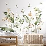 decalmile Wandtattoo Boho Palme Blätter Wandaufkleber Pflanzen Tropische Blätter Grüne Wandsticker Schlafzimmer Wohnzimmer Flur Wanddeko