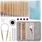 Aeelike Bambus Austauschbare Rundstricknadeln mit Etui und Zubehör, 13 Paar 3mm-10mm Stricknadeln Set Austauschbar, Rundstricknadel Set Austauschbar für Anfänger und Profis
