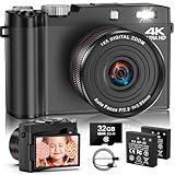 4K Digitalkamera 64MP Vlogging Kamera mit 2,8'' 180° Flip-Bildschirm, 18X Zoom, Autofokus, 32GB Speicherkarte & 2 Akkus – Perfekt für Teenager, Studenten, Kinder, Jungen & Mädchen