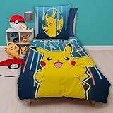 Pokemon Bettwäsche-Set 135x200 80x80 cm · Pokémon Pikachu Kinderbettwäsche aus 100% Baumwolle Linon · Blaue Bettwäsche mit Reißverschluss