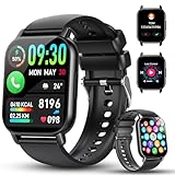 Smartwatch Damen Herren, 1,91''HD Touch Fitnessuhr mit Bluetooth Anrufe, 112+ Sportmodi Sportuhr Fitness Tracker mit Pulsmesser Schlafmonitor, IP68 Wasserdicht Schrittzähler für iOS Android, Schwarz