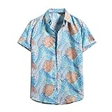 Cenlang Herren-Hawaii-Hemd, lässig, Knopfleiste, lockere Passform, Palmen-Druck, Sommer, kurzärmelig, Aloha, Strand, Urlaub, 01-blau, XXL