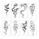 8 Blätter Schwarz Schlange Temporäre Tattoos, Wasserfest Langlebige Realistisch Fake Tattoo Aufkleber, Halloween Schlangen Tattoo Aufkleber Haut, Körperkunst-transfer für frauen und männer.