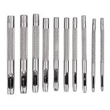 10Pcs Stahl Hohl Leder Locher Set Schwerlast Rundloch Werkzeug für Uhren Stoff Gürtel Dichtungen mit Aufbewahrungstasche