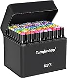 Tongfushop 80 Alkohol Stifte Set, 2 Sekunde Schnell Trocknende Alkohol Marker Set, Doppelseitige Marker Stifte Filzstifte mit Anti-Seepage Abstandshaltern für Malerei, Zeichnung, Design, Manga